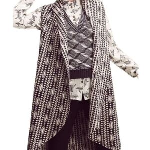 Anthropologie Moth Sleeveless Open Sweater Sz XS/S Cardigan Black/Cream